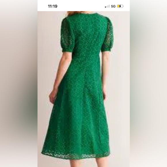 NWT Boden Midi Dress Fit-N-Flare Green Eyelet Lace Empire Waist - Picture 7 of 16